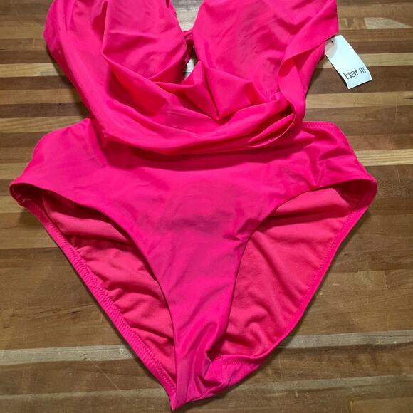 Bar III Solid Cowlneck One-Piece Swimsuit ruby pink, L - Picture 8 of 8